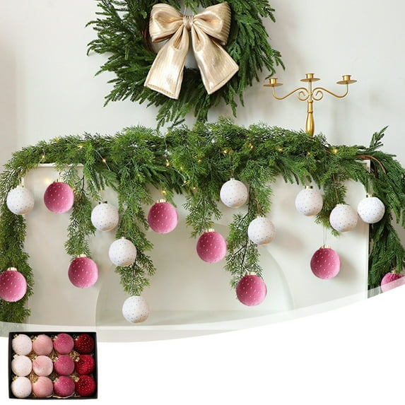 Kbndieu Pink Christmas Ornaments for Christmas Tree Decorations, 12PCS 3.14inch Cloth Christmas Balls Shatterproof Christmas Tree Ornaments Hanging Decorations Set