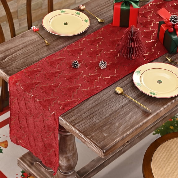 Kbndieu Red Christmas Trees Table Runner Seasonal Winter Holiday Kitchen Dining Decor Christmas Table Decorations Indoor Outdoor Party Supply 11 x 71 Inch