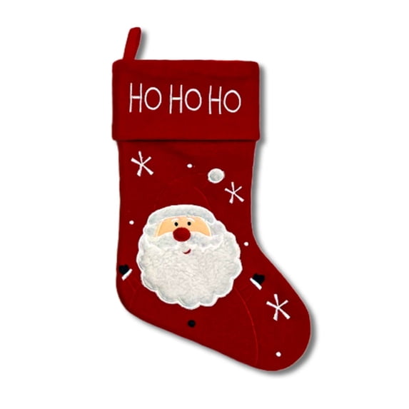 Kbndieu Red Felt Christmas Stockings, Embroidered Xmas Stockings Santa, Snowman, Reindeer Xmas Character, Christmas Hanging Ornament for Family Holiday Season Decor