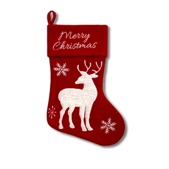 Kbndieu Red Felt Christmas Stockings, Embroidered Xmas Stockings Santa, Snowman, Reindeer Xmas Character, Christmas Hanging Ornament for Family Holiday Season Decor
