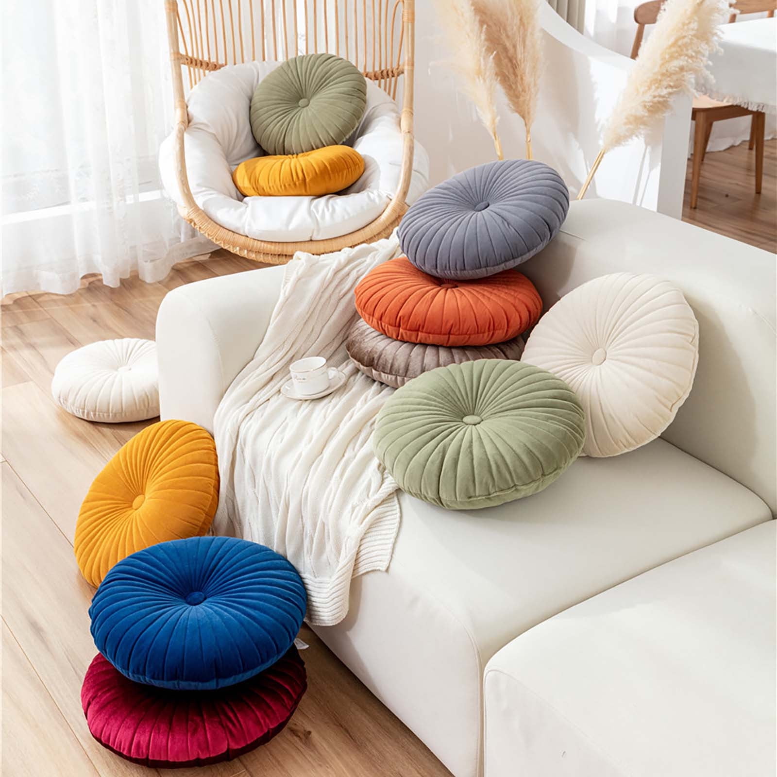 Kbndieu Round Throw Pillows 16 inch Pumpkin Pleated Pillow Decorative