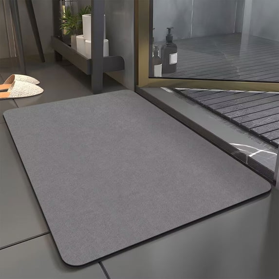 Kbndieu Rubber Bath Mat, Super Absorbent Non Slip Bathroom Rugs, Quick Dry Thin Bath Rug, Machine Washable Bathmat, Cushioned Floor Mats for Shower, Bathtub and Floor, 16" x 24" Gray