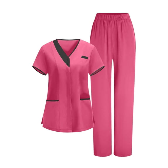 Kbndieu Scrubs for Women Set - Solid Color Natural Stretch Ultra Soft V-Neck Medical Scrubs Top and Pants Sets for Women