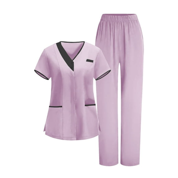 Kbndieu Scrubs for Women Set - Solid Color Natural Stretch Ultra Soft V-Neck Top and Pants Sets for Women
