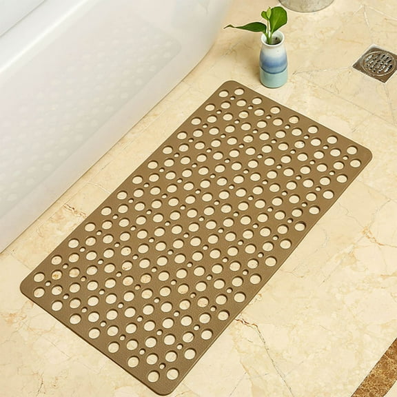 Kbndieu Shower Mat Long Non-Slip Bath Mat for Tub and Shower Stall, Quick Dry Machine Washable Bathtub Mat with Drain Holes, Suction Cups for Stand Up Showers, Bathroom Essentials (Brown)