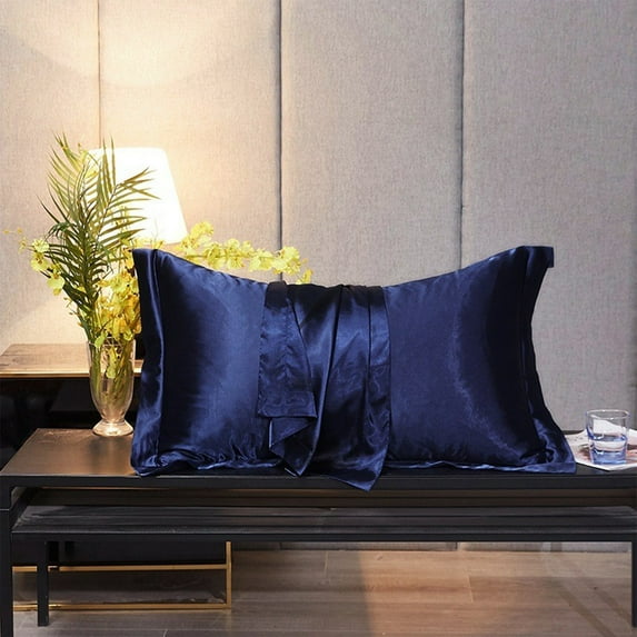 Kbndieu Silk Pillow Cases Standard Size, Pure Navy Satin Pillowcases for Hair and Skin, Soft Breathable Cooling Silky Pillow Covers with Zipper, Gifts for Women Mom Men (20"x30") on Clearance
