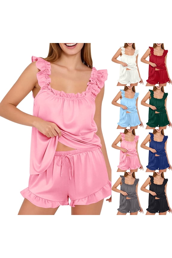 Kbndieu Silk Womens Pajama Sets 2 Piece Summer Solid Color Sleeveless Tank Tops Pjs Sets for Women Lounge Set Comfy Shorts Sleepwear (Pink, S-XXL)