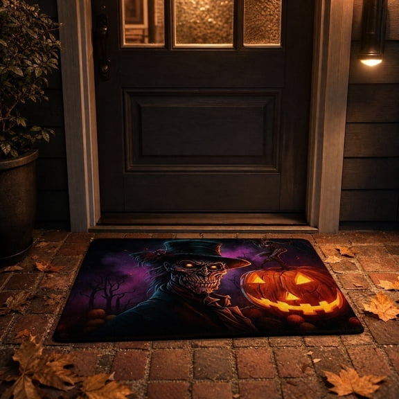 Kbndieu Spooky Halloween Door Mat Outdoor Gothic Skull Welcome Front Doormat Outside Entrance Porch Non Slip Floor Mats for Halloween Farmhouse Decor