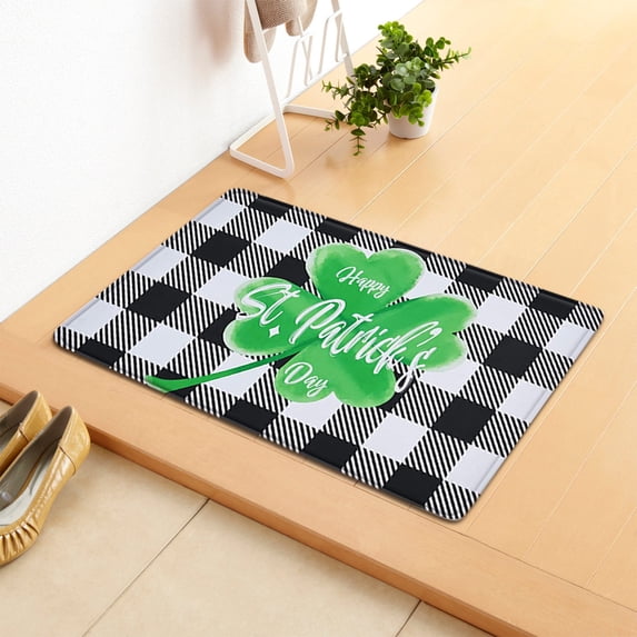 Kbndieu St Patricks Day Mat Shamrock Front Door Mat Kitchen Rug Nonslip Washable Entrance Bathroom Rugs Indoor Outdoor Entryway Floor Mat for Bathroom, Bedroom, Kitchen, Home Decor