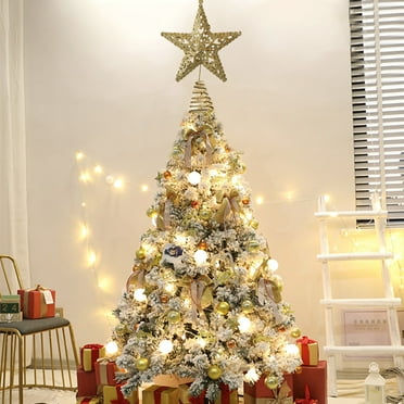 Kbndieu Tabletop Christmas Tree with Flocked Pines Needles, Artificial Mini Xmas Tree with LED String Lights and Ornaments for Christmas Room Decor Home Table Top Decor and Crafts Christmas Clearance