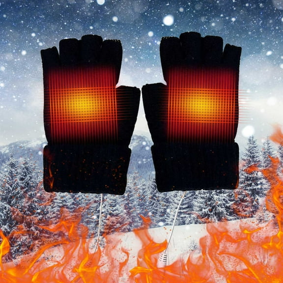 Kbndieu USB Heated Gloves for Men Women, Winter Gloves for Cold Weather, Half Heated Fingerless Heating Knitting, Heated Work Gloves for Work, Play, Ski, Bike, Hiking, Outdoor Adventure Clearance