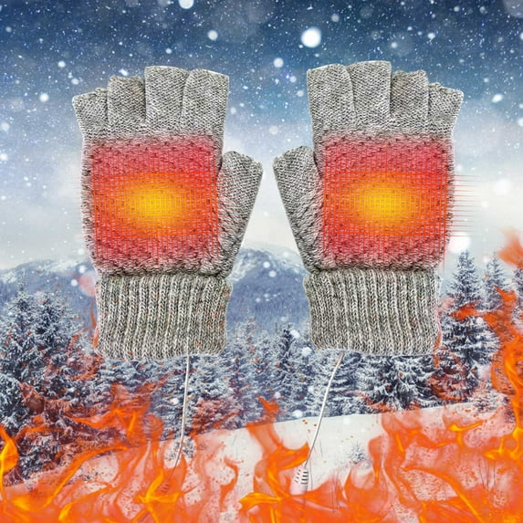 Kbndieu USB Heated Gloves for Men Women, Winter Gloves for Cold Weather, Half Heated Fingerless Heating Knitting, Heated Work Gloves for Work, Play, Ski, Bike, Hiking, Outdoor Adventure Clearance