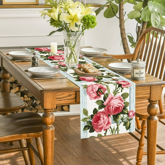 Kbndieu Valentines Day Decor Table Runner, 13 x 72 Inch Roses Table Runner for Valentines Decorations, Winter Holiday Table Runners for Home Living Room Romantic Decorations on Clearance