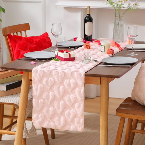Kbndieu Valentines Day Table Runner, 13 x 37 Inch Pink Love Heart Table Runner, Holiday Table Runners Romantic Valentines Day Decorations for Home Kitchen Table Decor