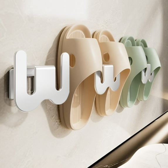 Kbndieu Wall Mounted Shoe Rack, Hanging Shoe Organizer with Sticky Mounts, Door Shoe Hangers with Hooks, Shoes Holder Storage Organizer No Drilling White