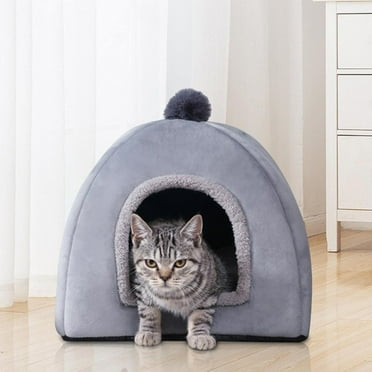 Kbndieu Warm Washable Cat Bed & Dog Bed, Semi-closed Foldable Bed for Small Medium Large Pets, Soft Plush Premium Cotton No Deformation Pet Bed on Clearance, Multipleon (11"x 11"x 10", Gray)