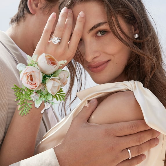 Kbndieu Wedding Wrist Corsage for Bride Bridesmaid Mother, Pink Rose Wrist Corsages for Wedding, Prom Party, Homecoming Ceremony Anniversary