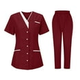 thumbnail image 1 of Kbndieu Wine Scrubs for Women Set - Solid Color Natural Stretch Ultra Soft V-Neck Medical Scrubs Top and Pants Sets for Women (S), 1 of 2