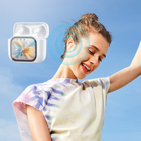 Kbndieu Wireless Earbuds, Bluetooth Headphones with LCD Color Screen, Noise Cancelling and Sports Design for Active Lifestyles and Clear Audio
