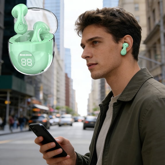 Kbndieu Wireless Earbuds, Ear Sports Bluetooth Headphones with Transparent Charging Case, Secure Fit and Durable Design for Active Use