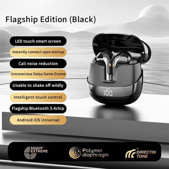 Kbndieu Wireless Earbuds, In-Ear Bluetooth Headphones with Flip-Cover Case, 60h Long Battery Life, Noise Canceling, and LED Smart Display for Music, Calls, and Daily Use