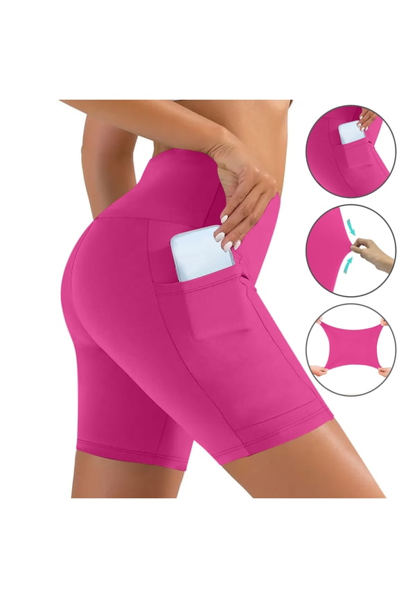 Kbndieu Women's High Waist Biker Shorts with Pocket Women Tummy Control Workout Gym Athletic Running Yoga Shorts Fashion Womens Fitness Clothing Ladies Solid Leggings for Women