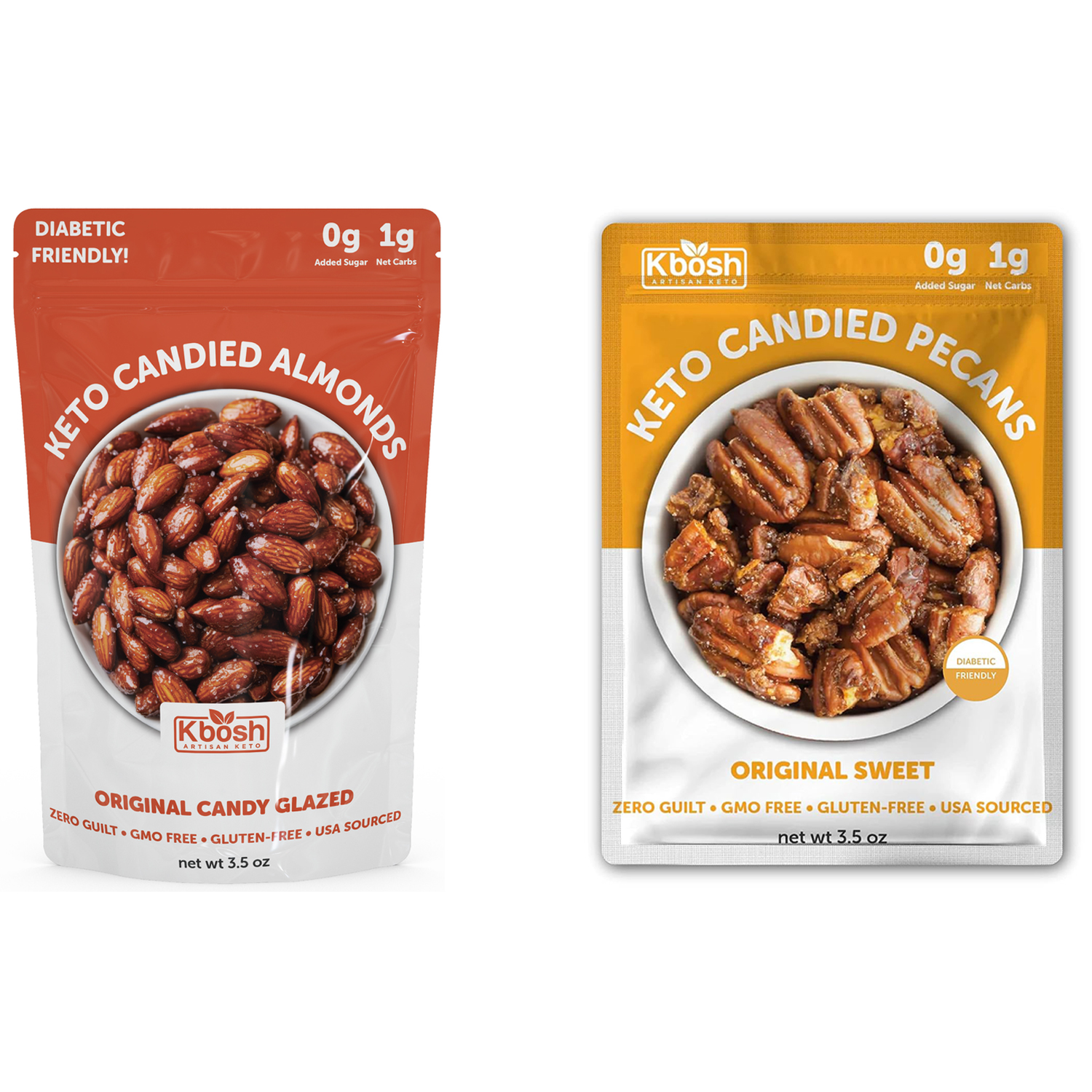 Kbosh Keto Candied Almonds and Original Sweet Candied Pecans Only 1