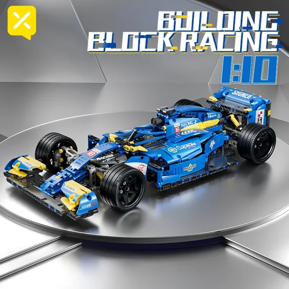 Kbox Blue F1 Formula Racing Car Building Block Model 1:10 Perfect Scale Collectible Block Toy Desktop Decoration