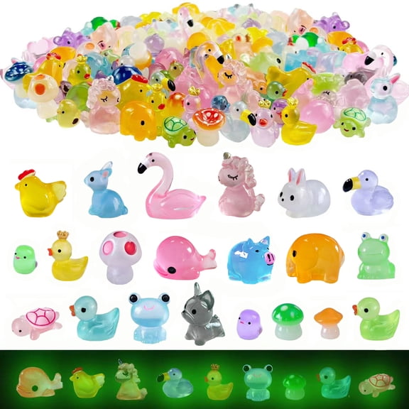 Kbraveo 100Pcs Glow in The Dark Mini Resin Animal Figurines,Luminous Tiny Animals for Fairy Garden, DIY Crafts,Micro Landscape Aquarium Decoration
