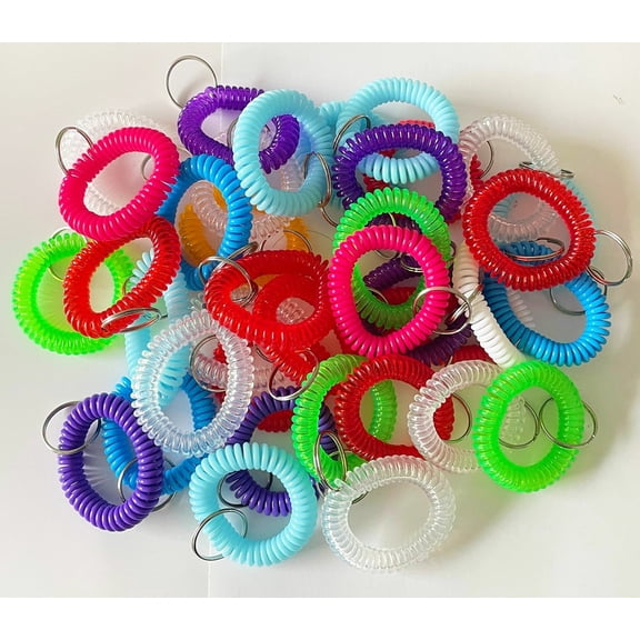 Kbraveo 40 Pcs Wristlet Keychains ,Wrist Coil Key Ring,Stretchable Plastic Wrist Keychain Bracelet Keychain Wrist Coil Wrist Band Key Ring Chain Holder Tag