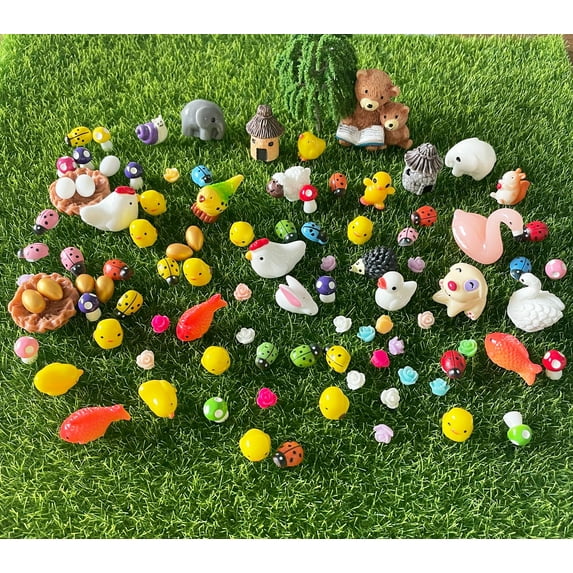 Kbraveo Resin Miniature Animals, 101 Pcs Fairy Garden Accessories, Miniature Toy Animals Ornament Kits Set for DIY,Fairy Garden Dollhouse,Craft Decor