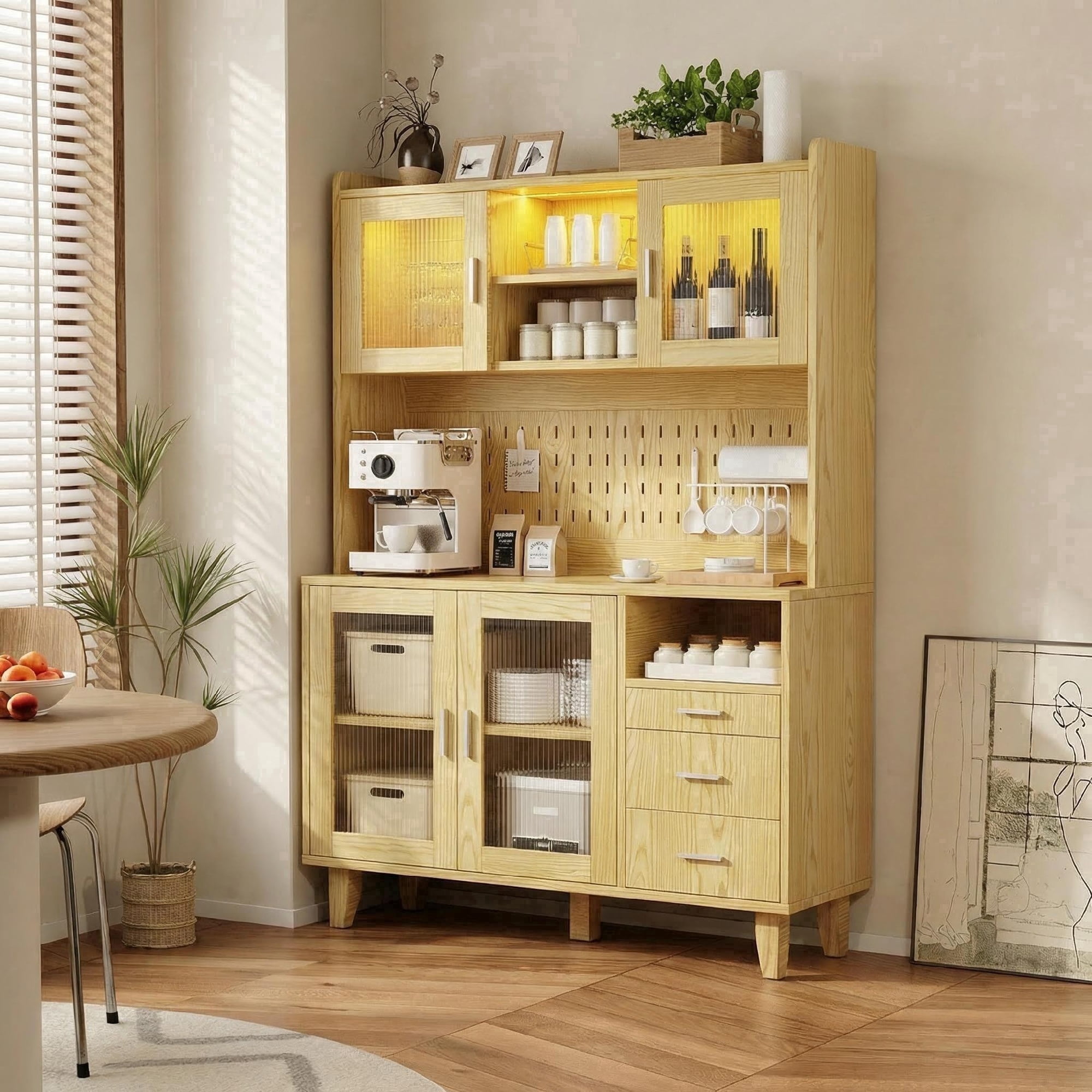 Kbun 71" Tall Kitchen Pantry Cabinet with Charging Station, LED Light ...