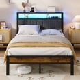 thumbnail image 1 of Kbun Full Bed Frame with Charging Station and LED Lights, Full Size Platform Bed with Metal Slats, Upholstered Headboard with 2-Tier Storage Shelves, No Box Spring Needed, 1 of 8