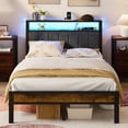 thumbnail image 1 of Kbun Full Size Bed Frame with Headboard Storage Metal Platform Bed with Charging Station, Upholstered Tufted Storage Headboard,Noise-Free, No Box Spring Needed, Easy Assembly, Rustic, 1 of 8