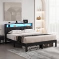 thumbnail image 1 of Kbun Full Size Platform Bed Frame with Upholstered Headboard, Metal Bed Frame with LED Light, Heavy Duty Steel Slat Supported Full Bed Frames, No Box Spring Needed, Black, 1 of 8