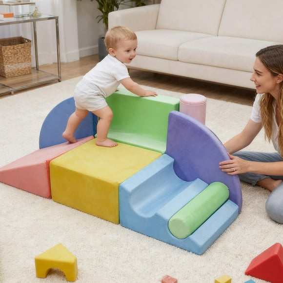 Kbun Large 8pcs Foam Climbing Blocks, Toddlers Climbing Toys for Climb, Crawl and Slide for Nursery, Living Room, Children's Room, Indoor Climb and Crawl Activity Play Set for Toddler 1-3