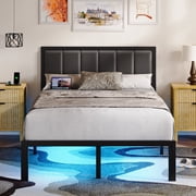 Kbun Full Size Bed Frame with Storage, Metal Platform Bed Frame with Upholstered Headboard, Charage Station and LED Light Strip, Under-Bed Storage, No Box Spring Needed, Easy Assembly, Gray