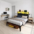 thumbnail image 1 of Kbun Twin Bed Frames,Industrial Metal Platform Bed Frame,Heavy Duty Steel Slats Support Up to 900 lbs,Upholstered Headboardand 9 Thickened Legs,No Box Spring Needed, Noise-Free,Brown, 1 of 7
