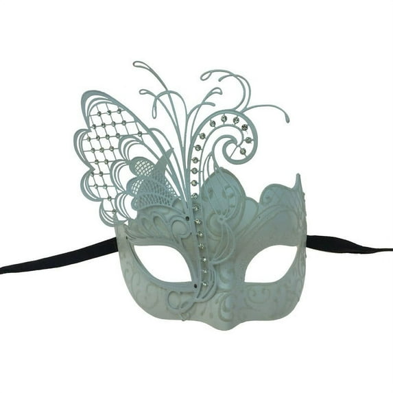 Kbw Women's Venetian Mask with Metal Side Butterfly Masquerade Mask, White