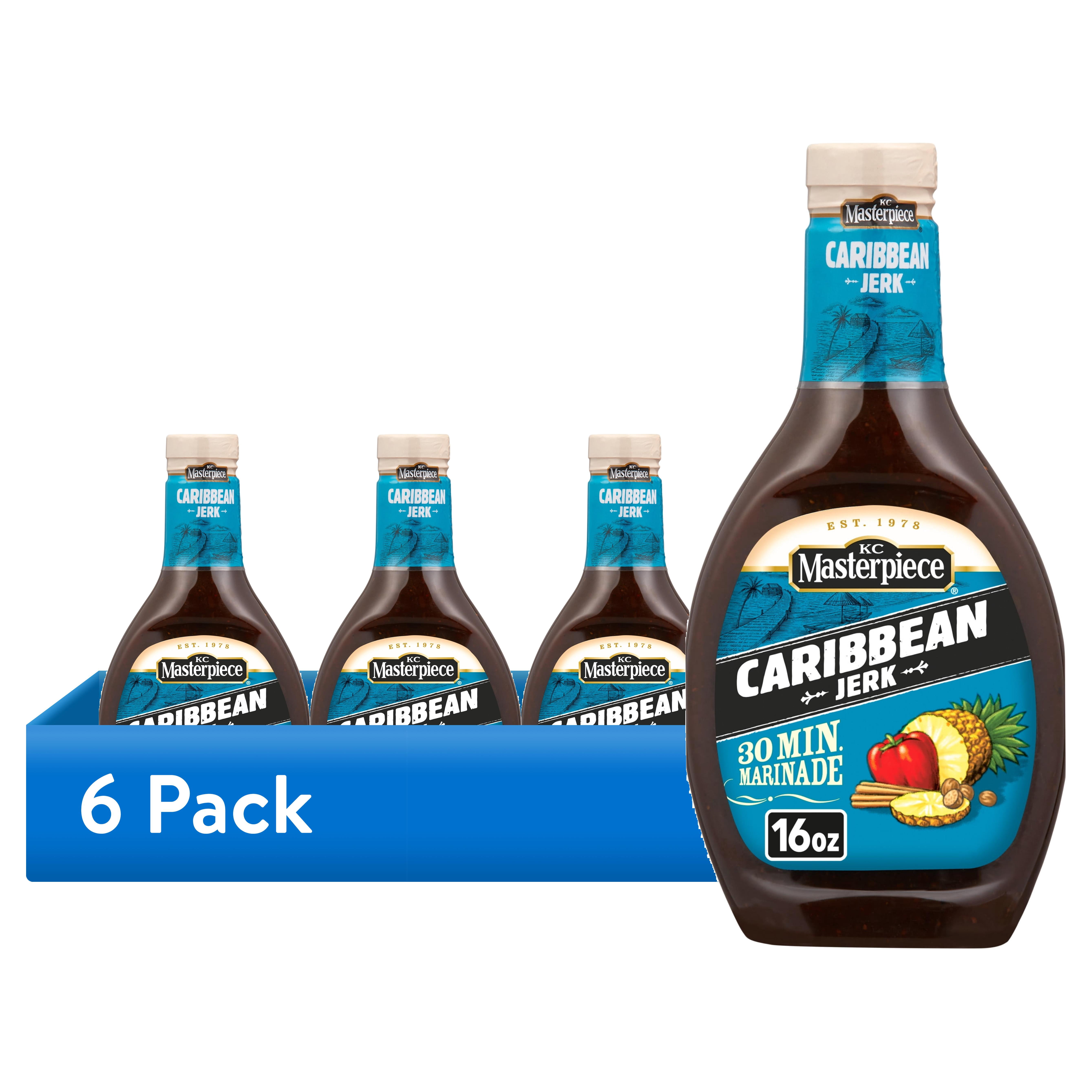 (6 pack) KC Masterpiece Caribbean Jerk Marinade, 16 fl oz Bottle
