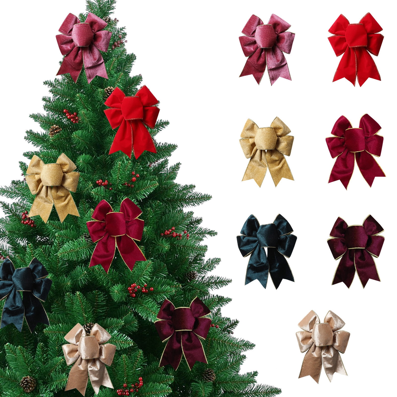 Kcavykas 5PC Holiday Christmas Bows Hand-Tied Velvet Ribbon Hanging Bow ...