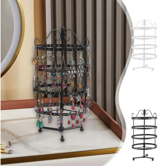 Kcavykas up to 60% off Gifts 4-Tier Rotating Earring Organizer + 360° Jewelry Holder + Metal Necklace Stand + Jewelry Display Storage for Earrings & Accessories Trending Picks Under Budget