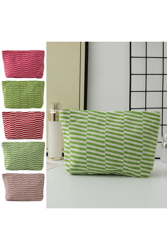 up to 60% off Gifts Knitted Wool Cosmetic Bag with Color-Block Stripes, Portable Makeup or Pencil Case for Travel and Daily Use Todays Must-Have Bargains