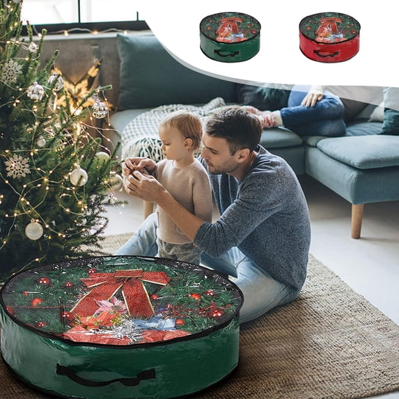 Kcavykas Gifts Laundry Room Organization Christmas Wreath Storage Bag - Garland Holiday Container With Clear Window - Tear Proof Fabric Birthday Gift