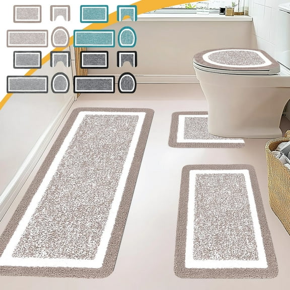 Kcavykas up to 60% off Gifts Low Pile Carpet for Office 4-Piece Bathroom Rug Set Includes Lid Cover and U-Shaped Toilet Mat, Non Slip Microfiber Bath Mats Birthday Gift