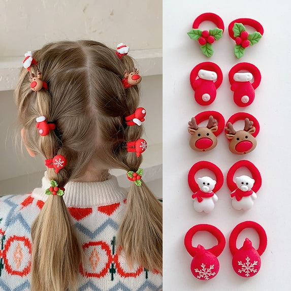 Kcavykas 8PC Holiday Christmas Kids Headbands and Hair Ties Set Festive Reindeer Santa Bow Elastic Hair Accessories for Girls Adjustable Non-Slip Soft Headbands Stocking Stuffer
