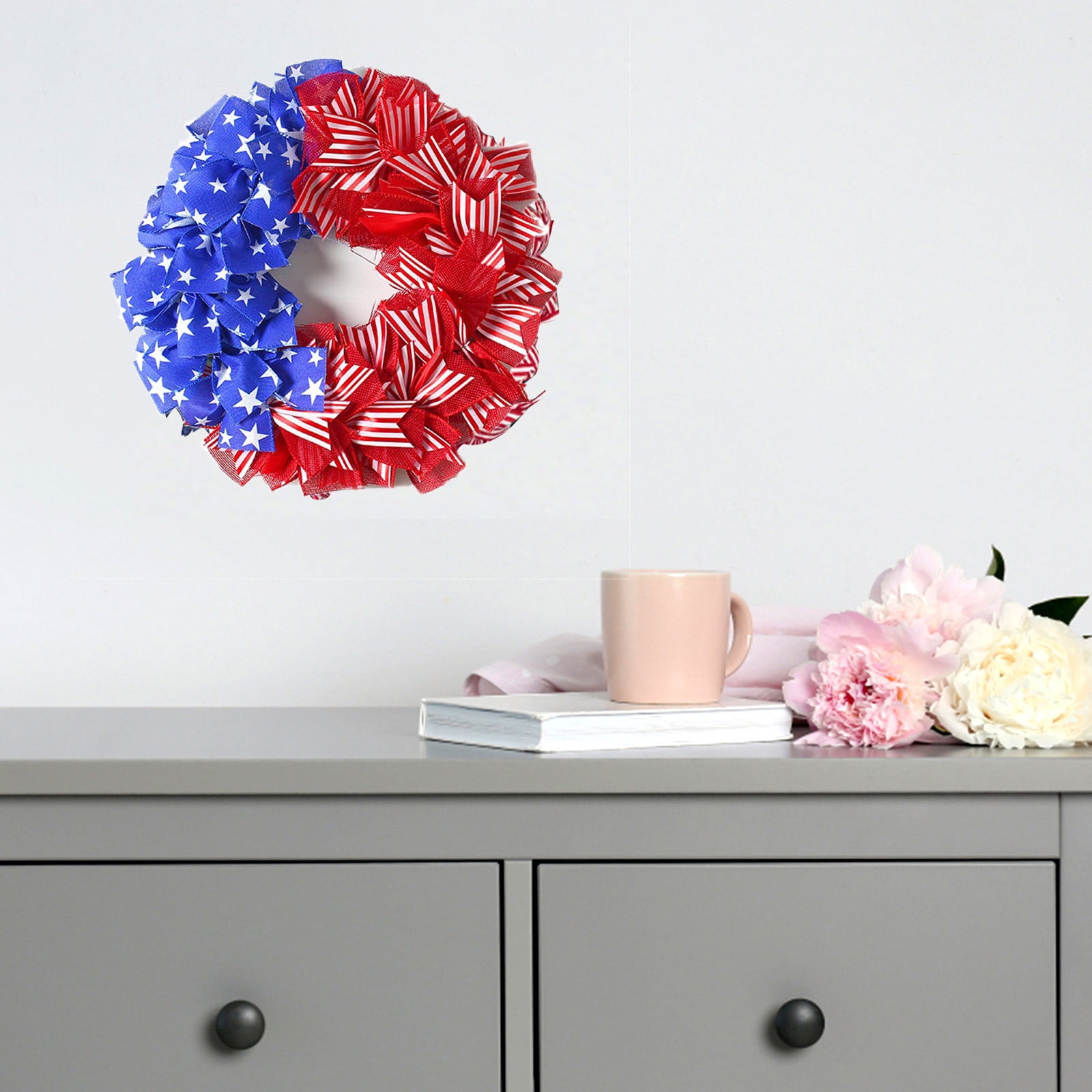 Kcavykas America 4th of July Patriotic Memorial Day Flower Wreath Front