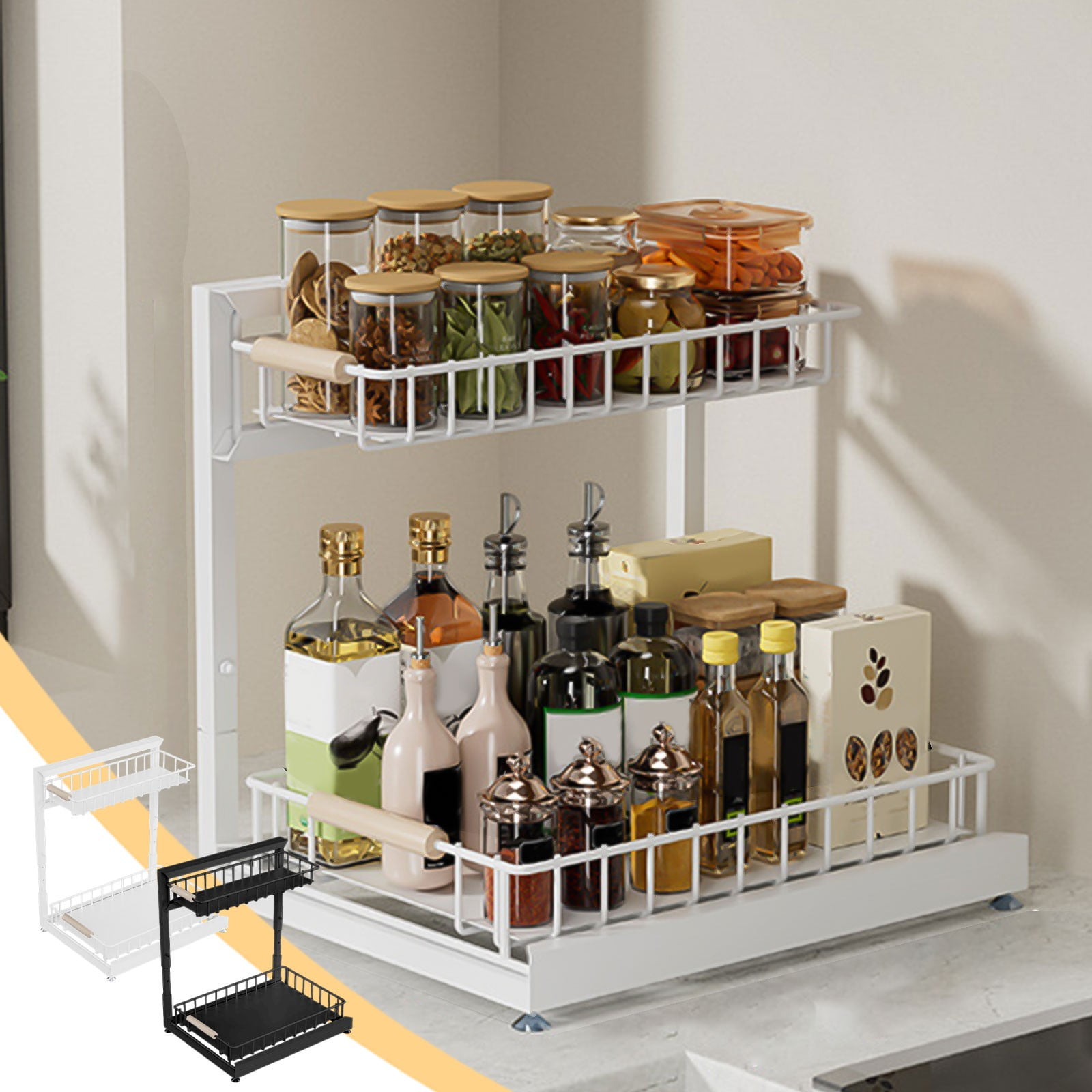 Kcavykas Bathroom Storage Rack with Hooks Adjustable Kitchen Sink Shelf ...