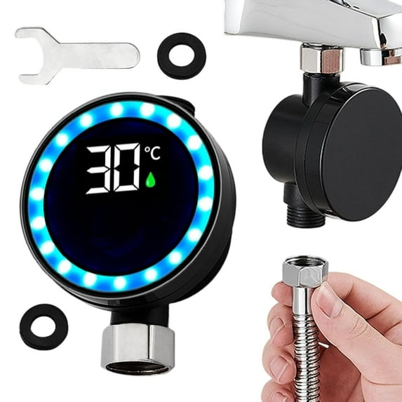 Kcavykas Bathroom Thermometer Shower Water Temperature Gauge Digital Waterproof LCD Display Instant Read Clip-on Thermometer for Showerhead Faucet Kitchen Sink Bath Accessory