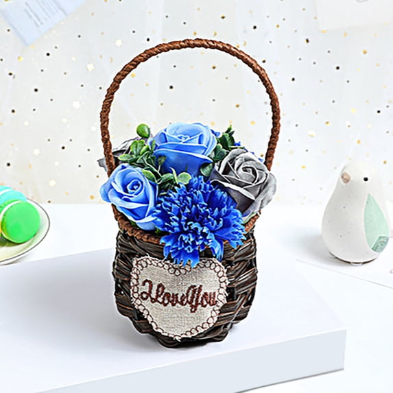 Kcavykas Beautiful Floral Arrangements Artificial Flowers in Basket Fake Plants for Farmhouses Wedding UV Resistant Valentines Bouquet